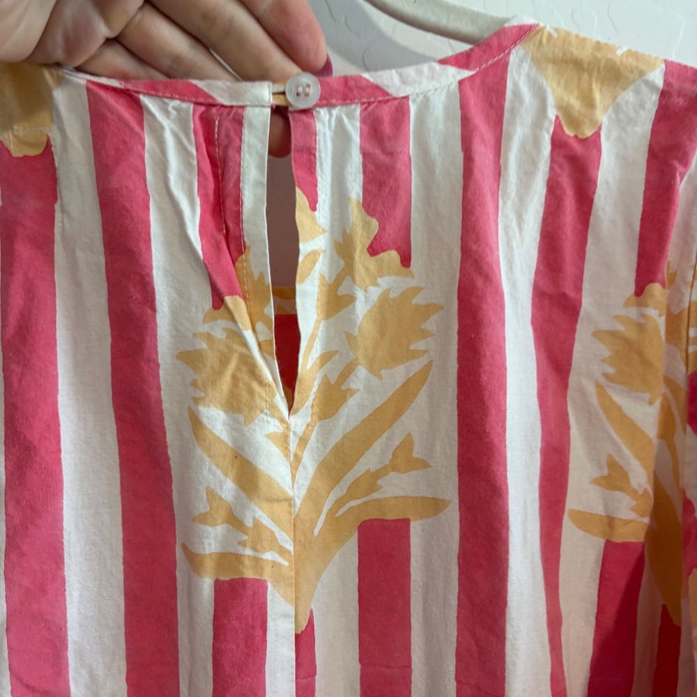 SZ Blockprints Gaia Tiered‎ Midi Dress Pink White Striped Floral Cotton Medium - Picture 7 of 9